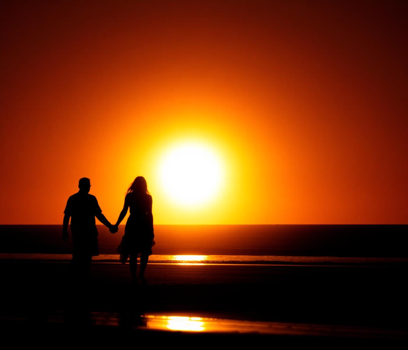 A couple walking together at sunset